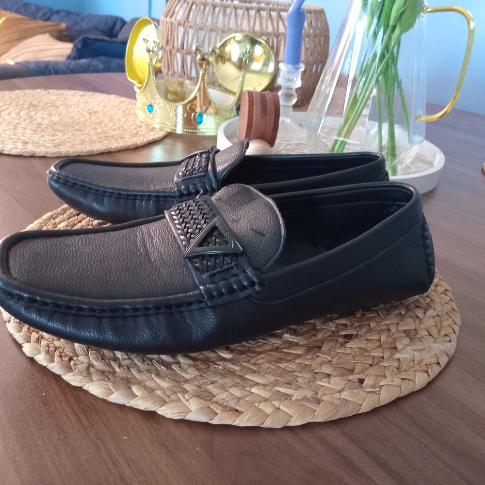 Guess Black Men's Slip-On Loafers with Metal Accent